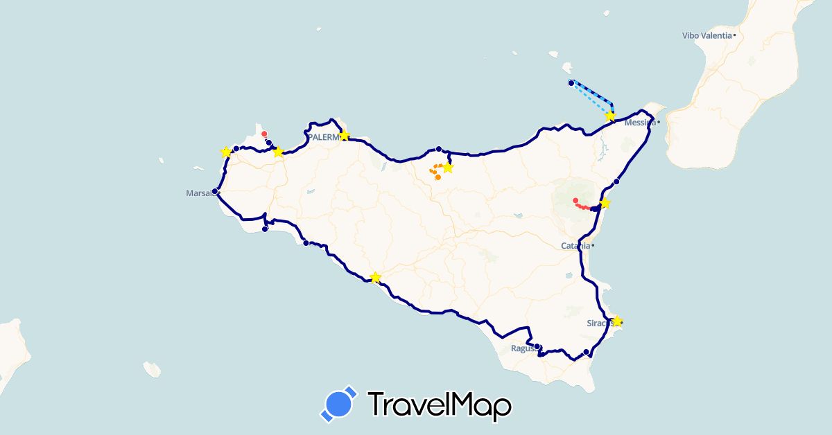 TravelMap itinerary: driving, hiking, boat, hitchhiking in Italy (Europe)